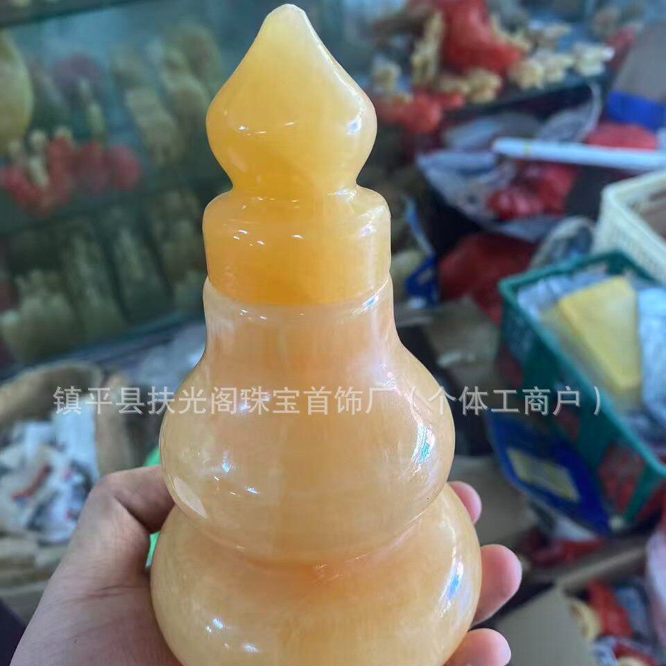 批发天然米黄玉空心葫芦摆件招财福禄客厅玄关纳福风水工艺品厂源