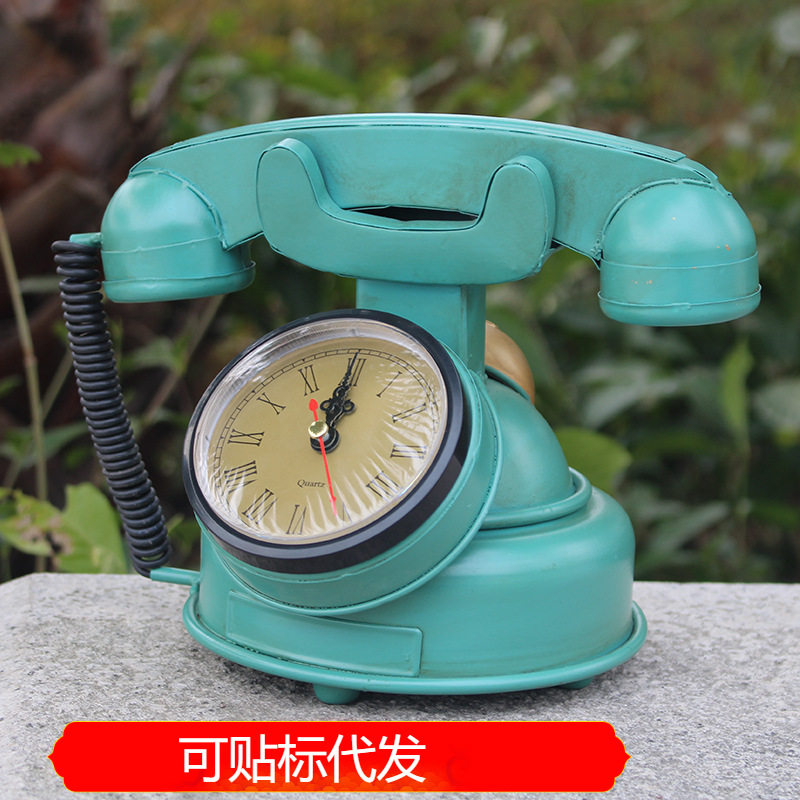 复古时钟电话机 铁艺工艺品 摆件 展示道具 纯手工制造 模型