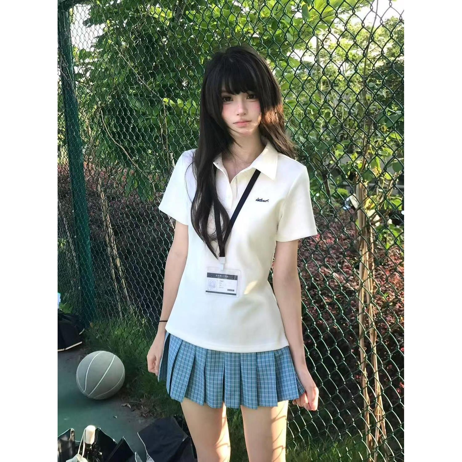 jk收腰POLO短袖衬衫女制服日系原创校供感衬衣女夏季t恤上衣