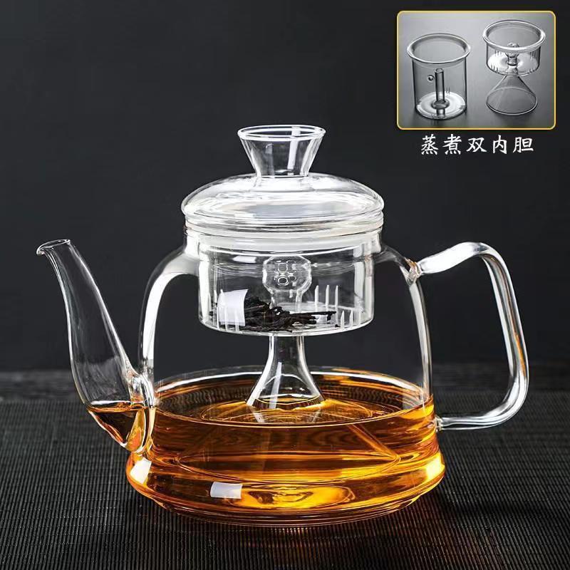 厂家加厚大容量玻璃耐高温煮茶器黑茶蒸茶壶蒸汽套装烧水养生壶