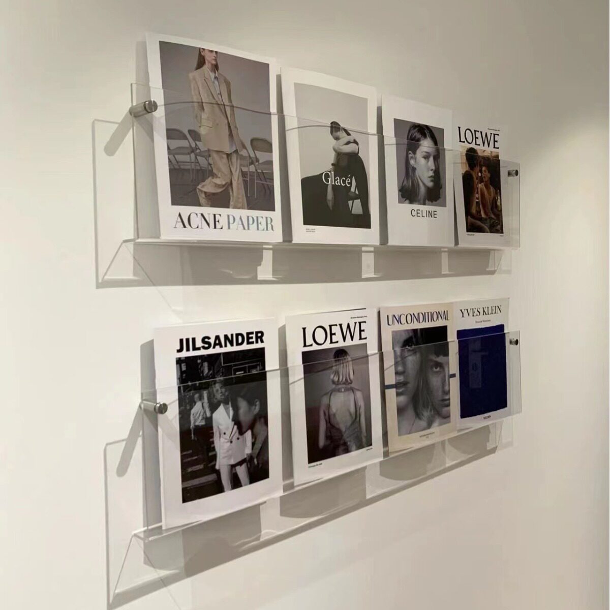 创意墙上置物架绘本架亚克力杂志架挂墙展示架壁挂式书架书报架