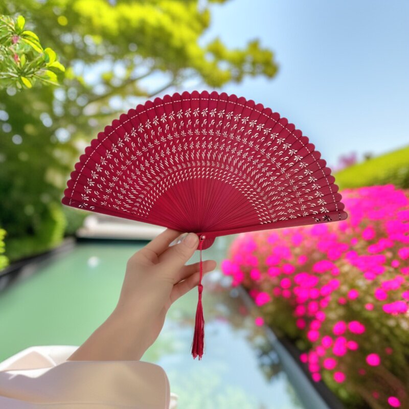 纯色蜻蜓竹制扇女扇中国风雕刻镂空折扇便携女式古风舞蹈纯手工