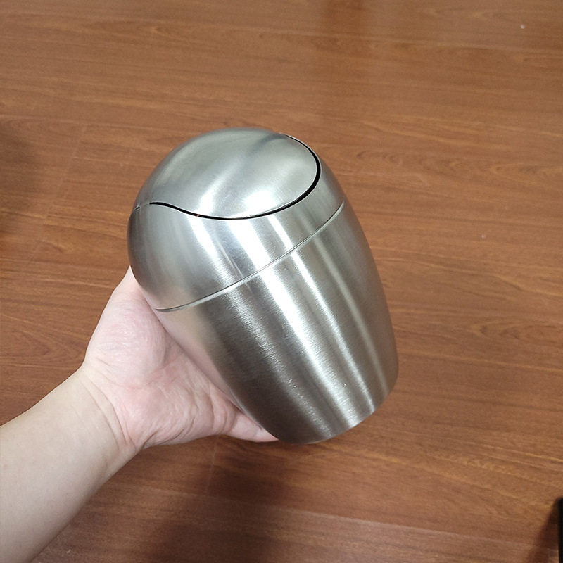 304不锈钢蛋形垃圾桶创意蛋形摇盖式桌面迷你办公室装废纸垃圾桶