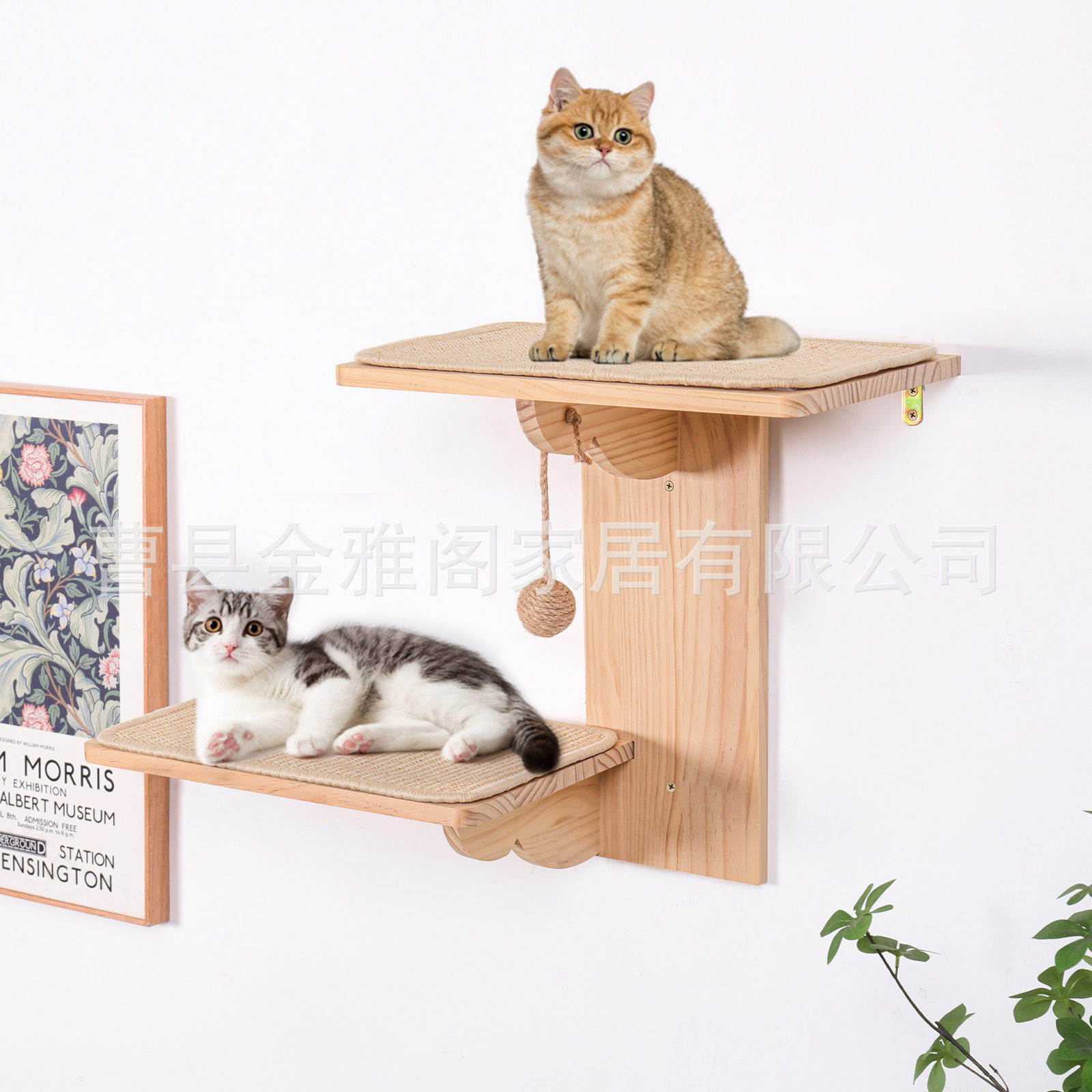 猫壁架二合一猫墙架家具实木猫壁架树形壁挂式浮动架带剑麻垫