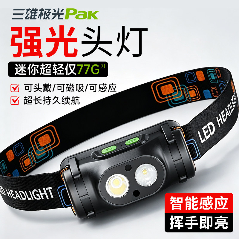 三雄极光强光感应头灯