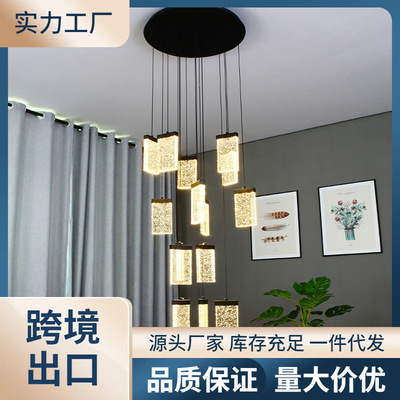 别墅复式楼大吊灯欧式客厅楼中楼奢华大气水晶吊灯旋转楼梯长吊灯