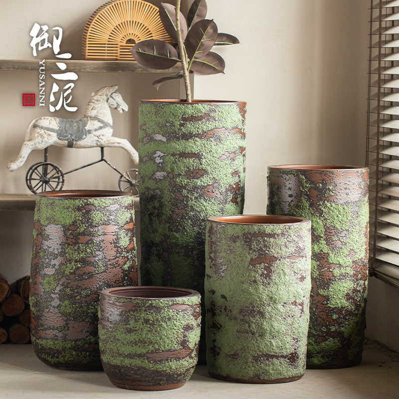 御三泥大口径落地陶罐新中式干花装饰客厅别墅家居庭院绿植花盆