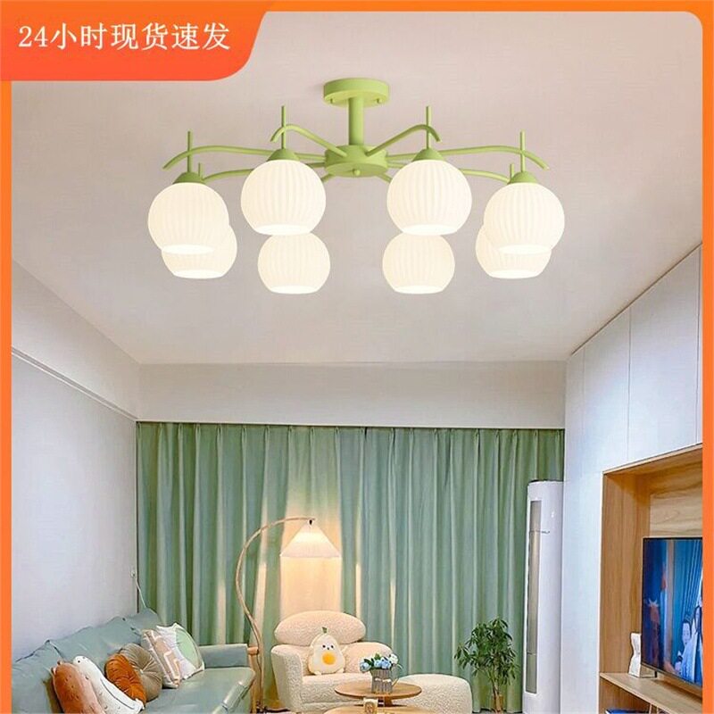 绿色灯新款客厅吊灯法式田园灯饰现代简约轻奢奶油风餐厅卧室灯具