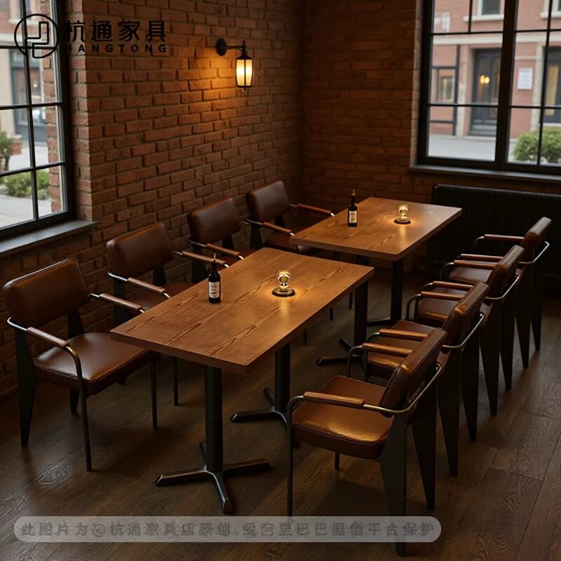复古酒吧酒馆桌椅组合西餐厅餐吧桌椅融合餐厅商用餐桌椅