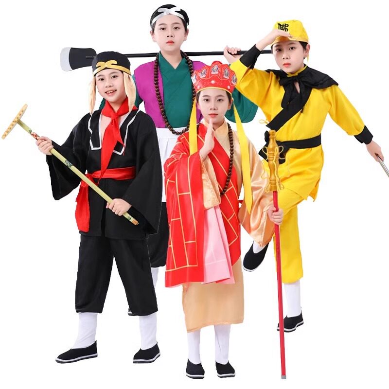 万圣节儿童西游记师徒唐僧孙悟空猪八戒沙僧四人服装角色扮演全套