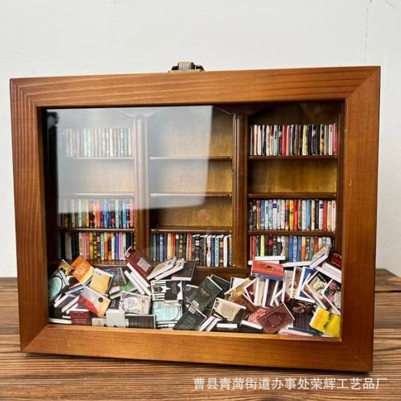 跨境木制小书本收纳盒摆件缓解焦虑解压小书库收纳盒现代创意木盒