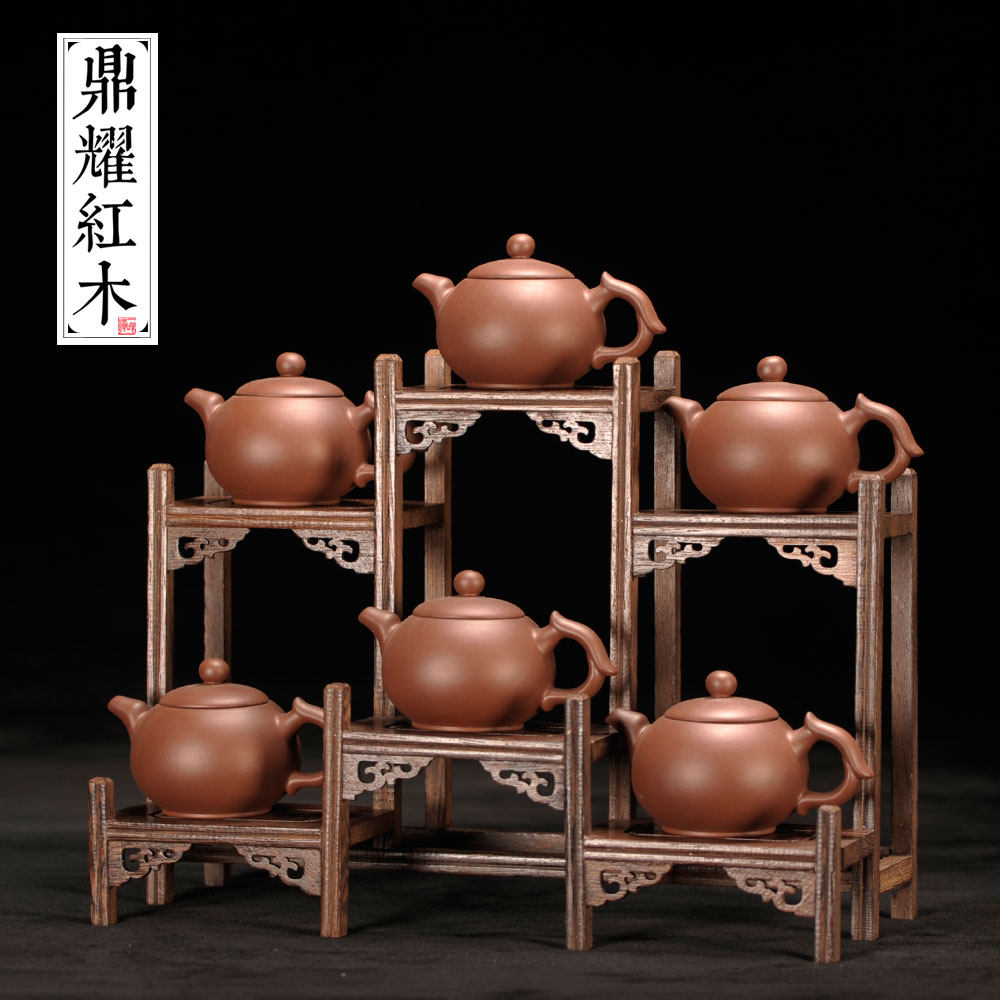 博古架小型多宝阁鸡翅木茶具架实木置物架紫砂茶壶底座展示架