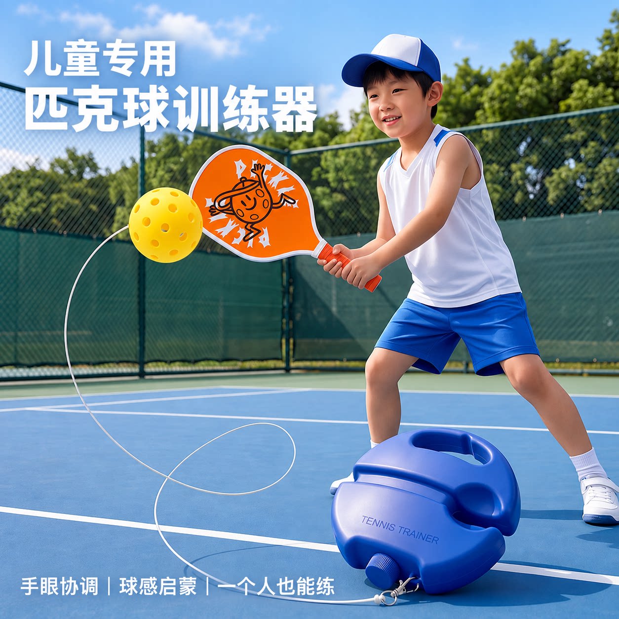儿童入门匹克球回弹训练器自动夜光小学生专用球拍全套装亲子互动