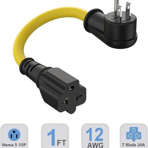 MP家用交流插头至20安培T刀片适配器电缆12AWG Nema 5-15P至5-