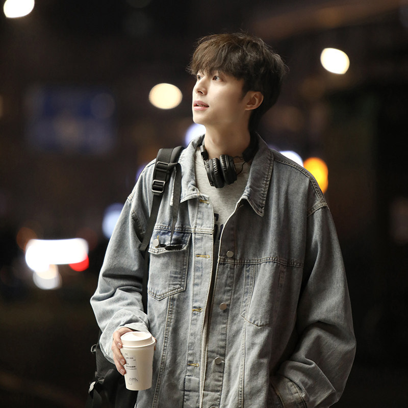 黑色牛仔外套男款春秋202