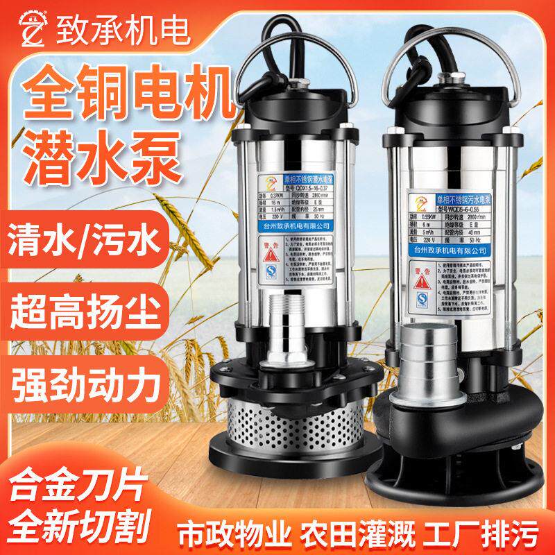 致承不锈钢自吸水泵家用商用220v大流量排污泵化粪池清水切割式泵