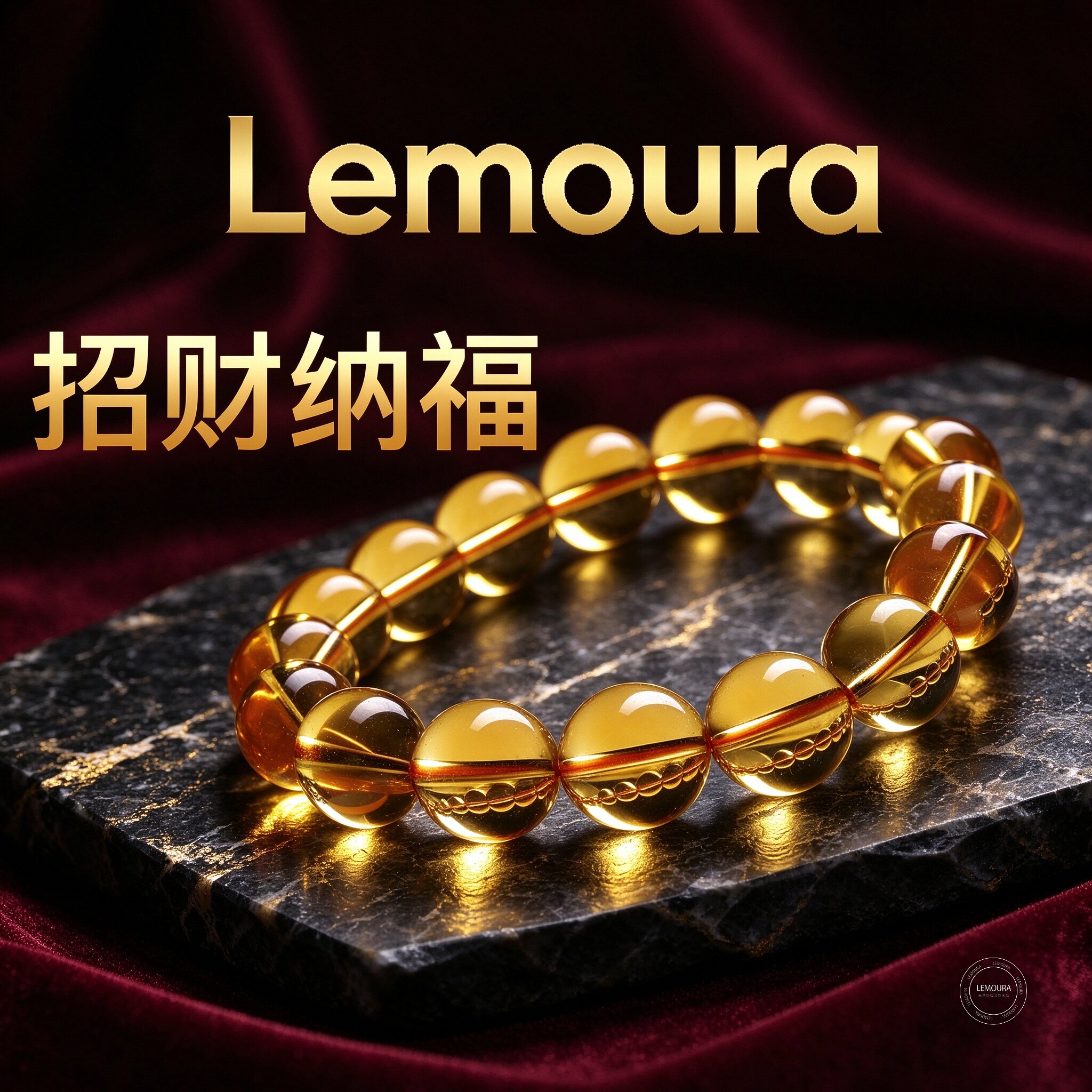 Lemoura天然黄水晶手串官方正品招财运转手链女高档轻奢男士礼物