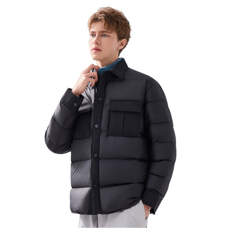 衬衫领商务风排骨羽绒服男中长款