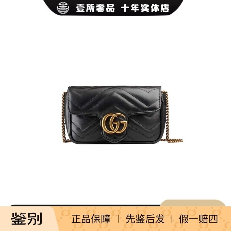 gucci马蒙黑金mini链条包图片