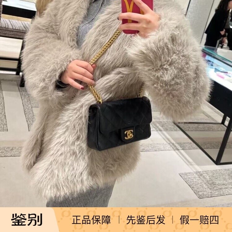 壹所奢品/香奈儿 CF大mini 爱心金球 可调节肩带 黑金油蜡羊24 XZ