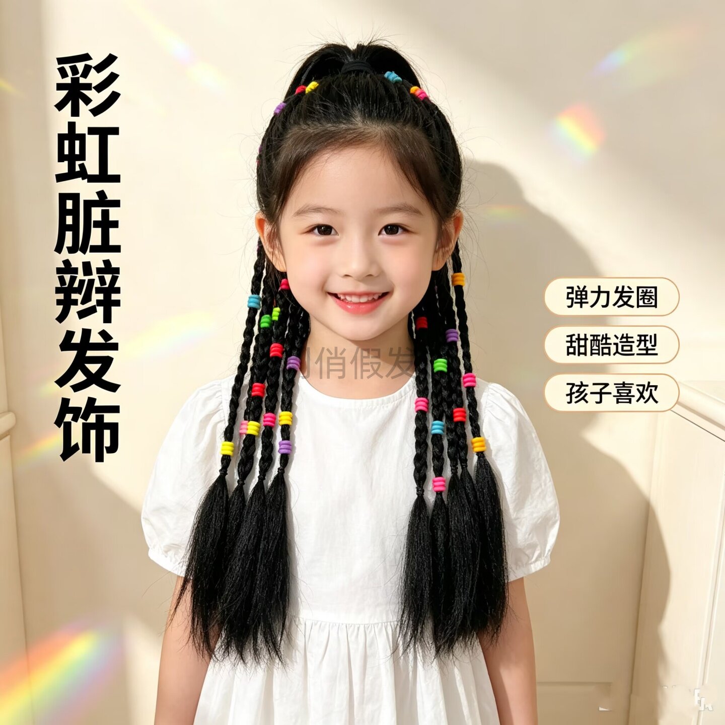 女童纯黑脏辫假发马尾无彩圈图片