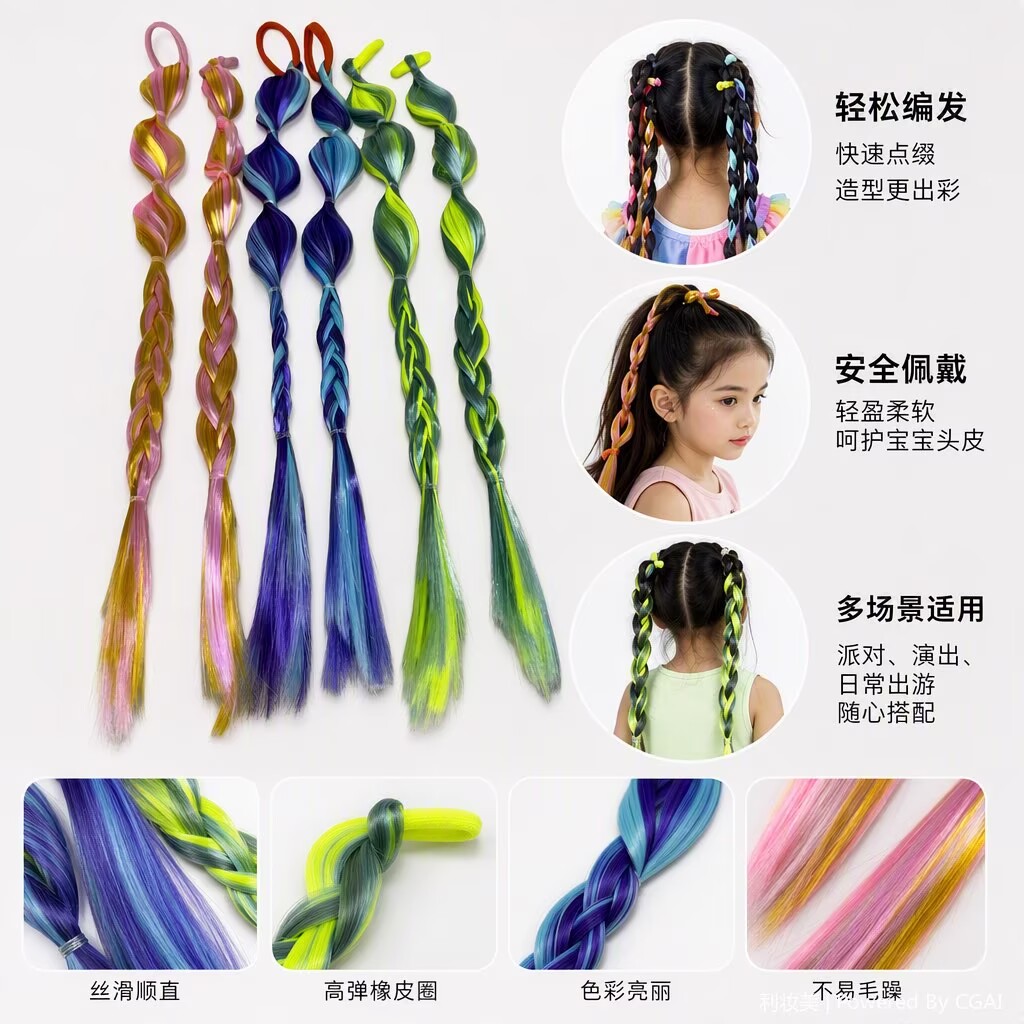 泡泡小辫子女童渐变马尾假发