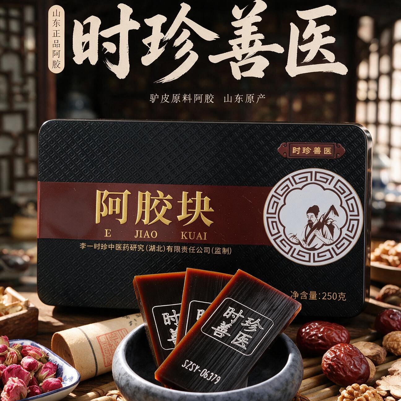 时珍善医正品阿胶块500g铁盒