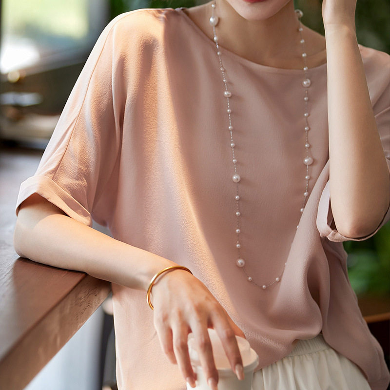 真丝上衣高端桑蚕丝宽松短袖小衫