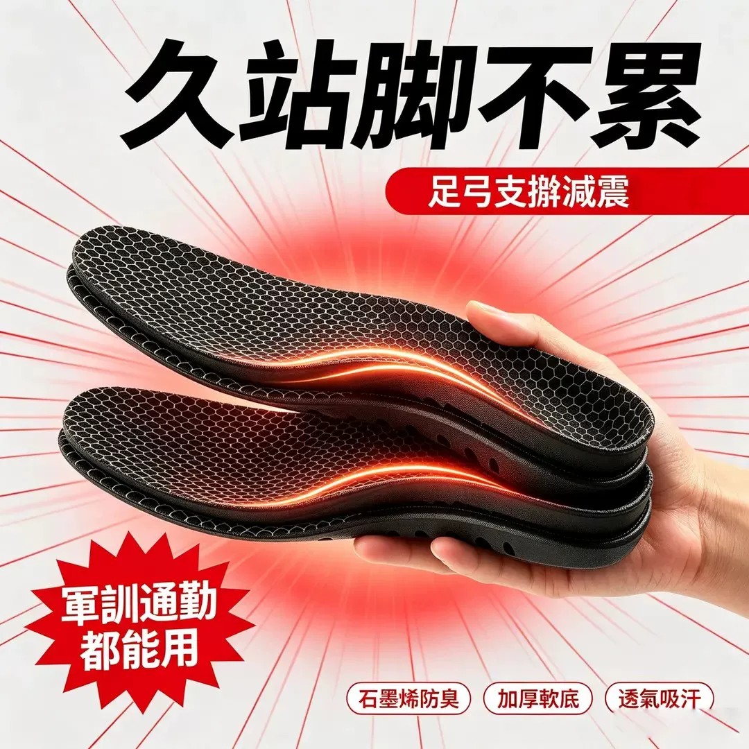 足弓支撑鞋垫运动缓震男女石墨烯吸汗防臭抗菌高弹跑步不累脚ZF