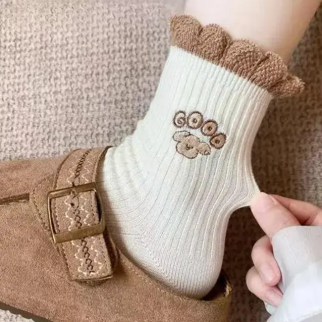【高品质】袜子女款棉袜中筒袜秋冬季中筒袜日系花边可爱长袜潮袜