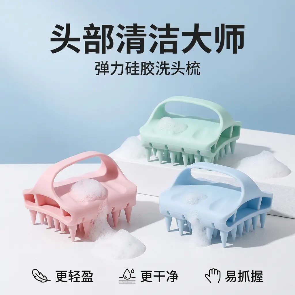 洗头神器弹力新款硅胶洗头梳头皮按摩头部洗发清洁浴室洗头梳ZF
