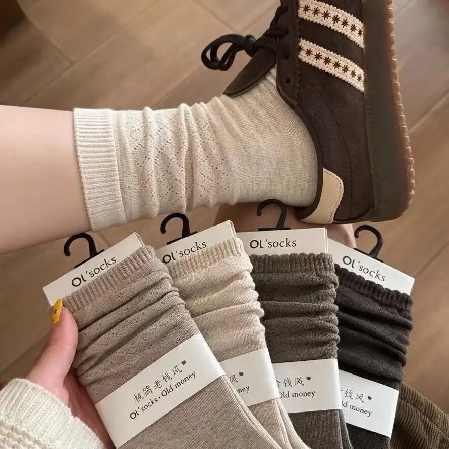【高品质】秋冬季复古老钱风无骨百搭韩版堆堆袜甜美中高筒女袜KP