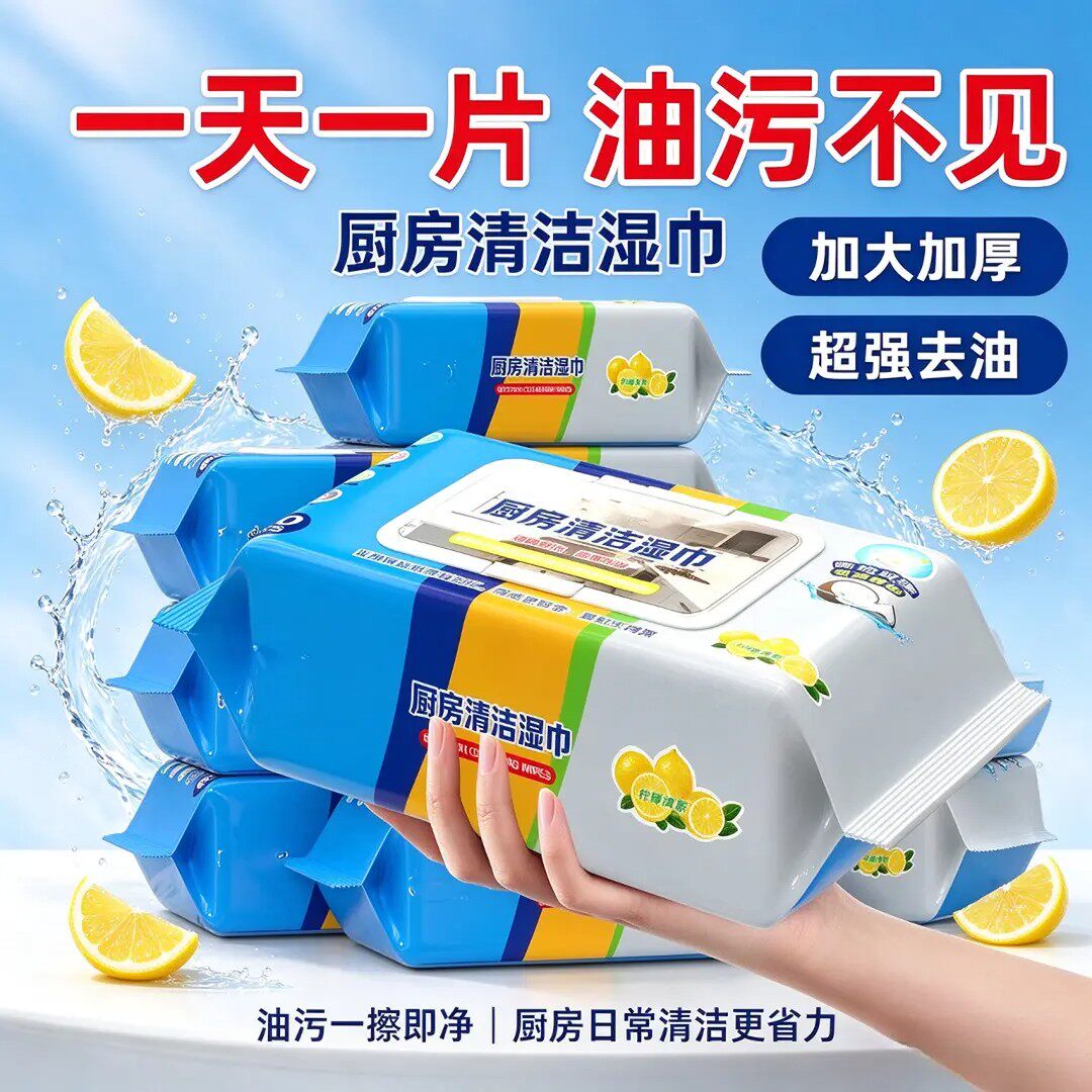 厨房清洁油污湿纸巾去油除油去污加大加厚家用一次性抹布湿巾吸油