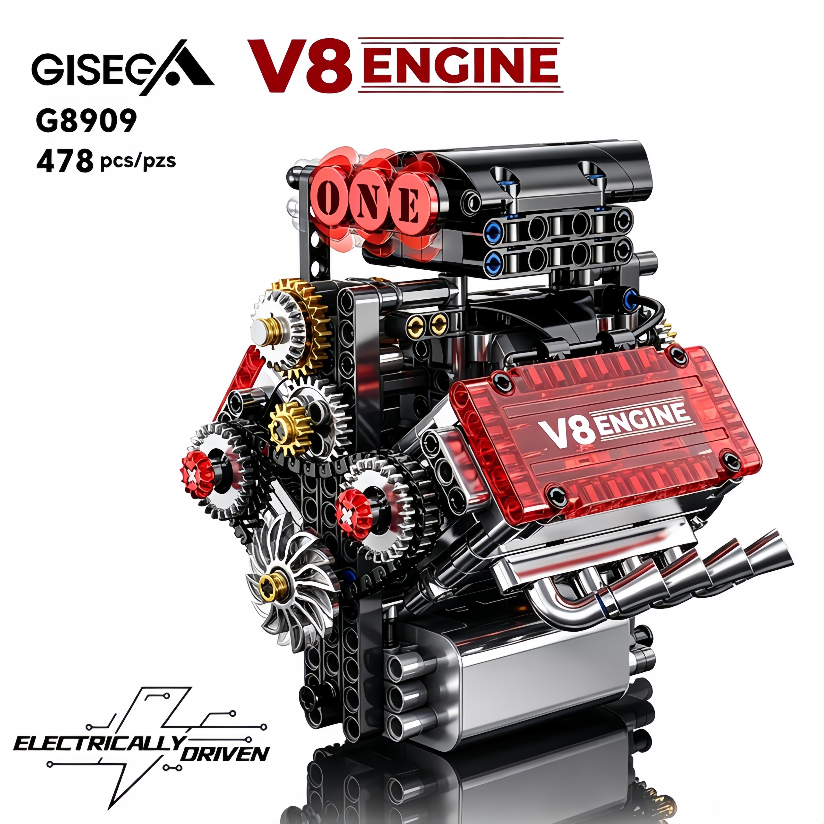 联合创想机械积木跑车v8v12发动机引擎模型玩具送男孩生日礼物