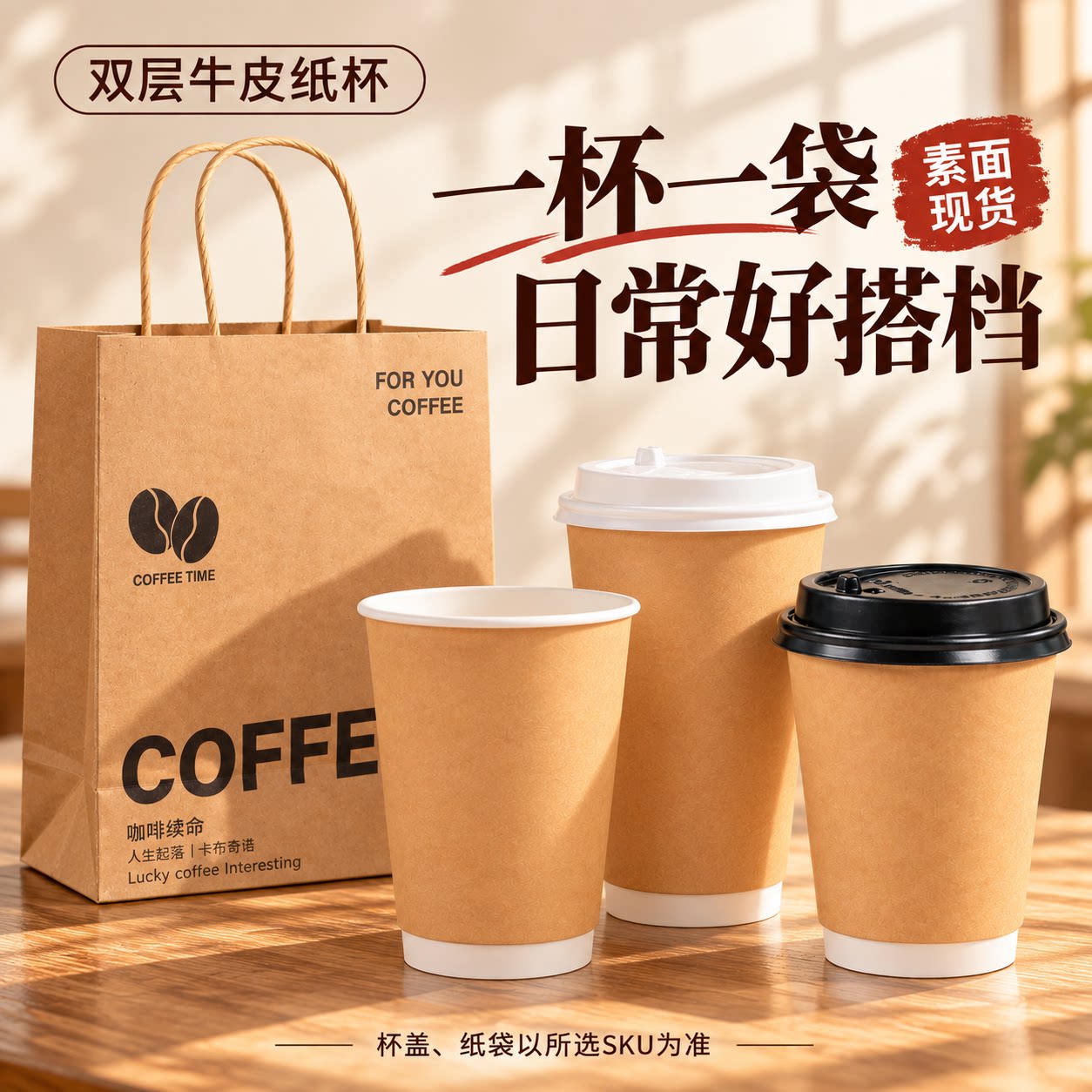 素面现货双层牛皮纸杯