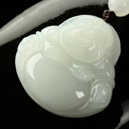 天然和田玉白玉佛像吊坠男女款大肚弥勒佛玉石项坠挂件颈饰附正书