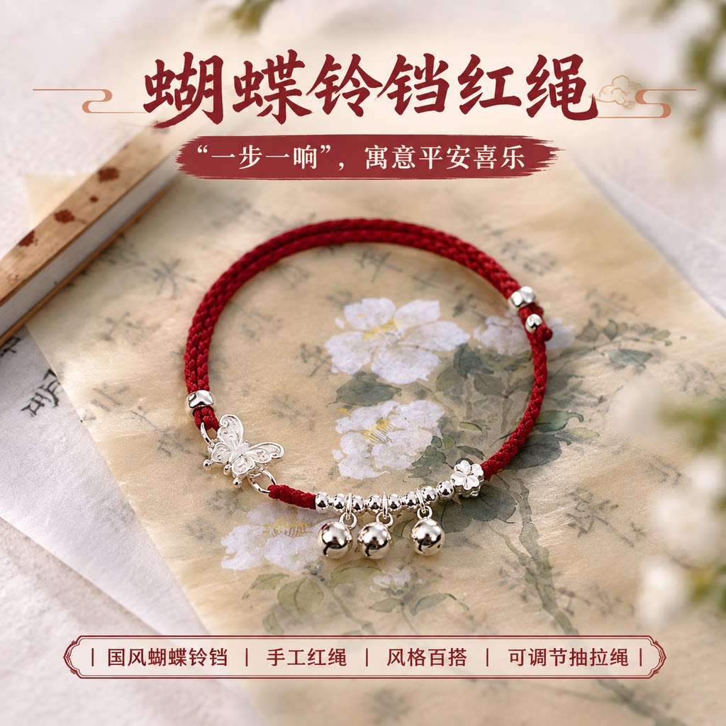 【假一赔十】新中式国风纯银蝴蝶铃铛手链女小众设计感高级礼物
