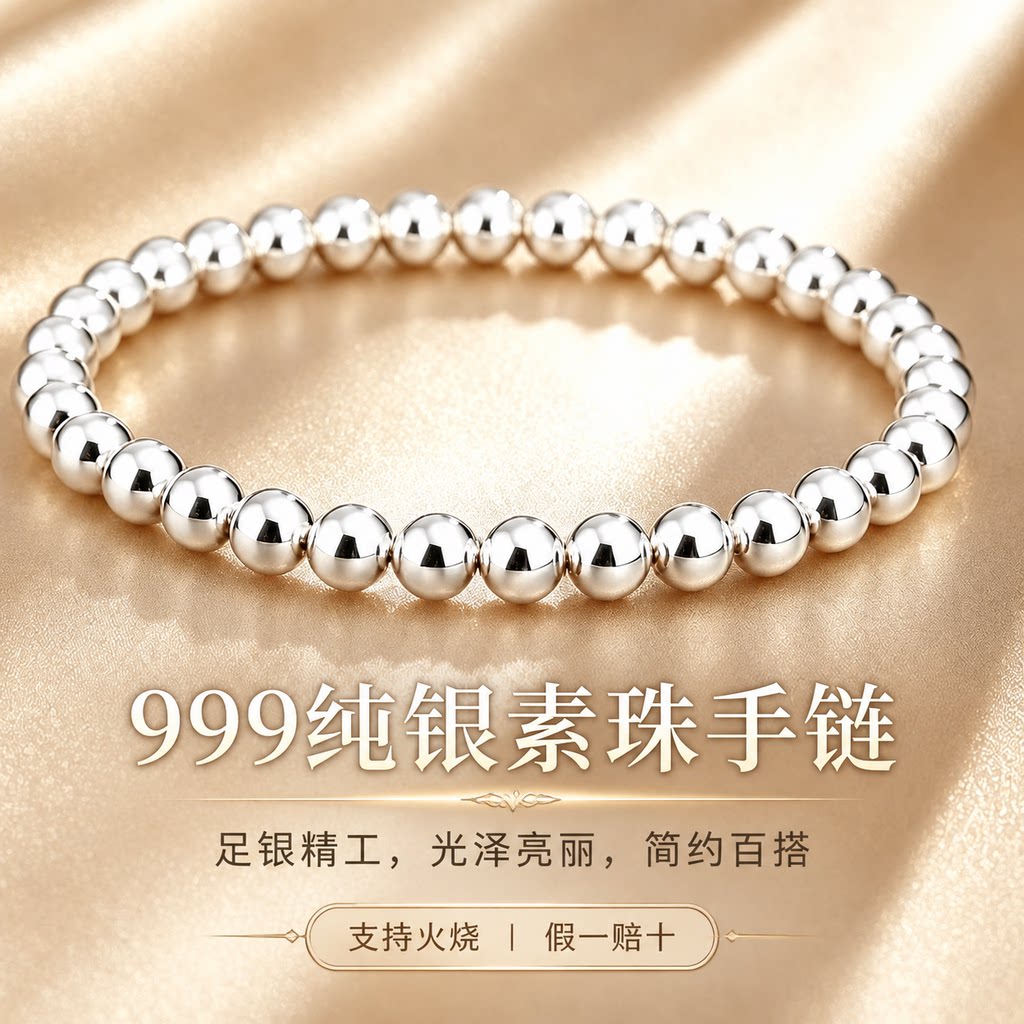 【假一赔十】足银转运珠手链手串