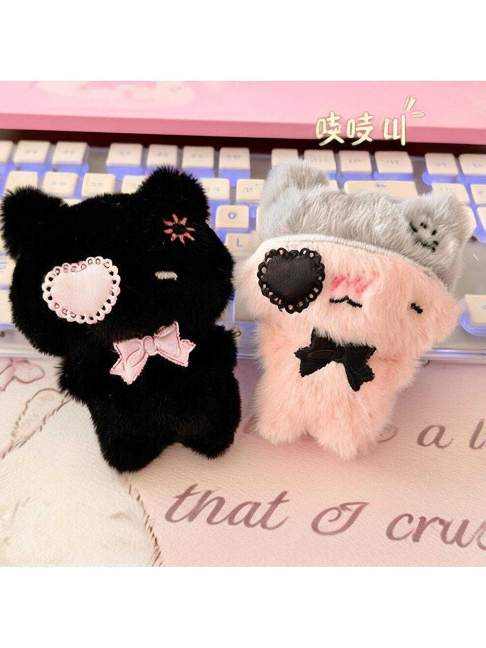 Squeaky cute cartoon plush black cat and pink cat doll pendant keychain doll bag pendant