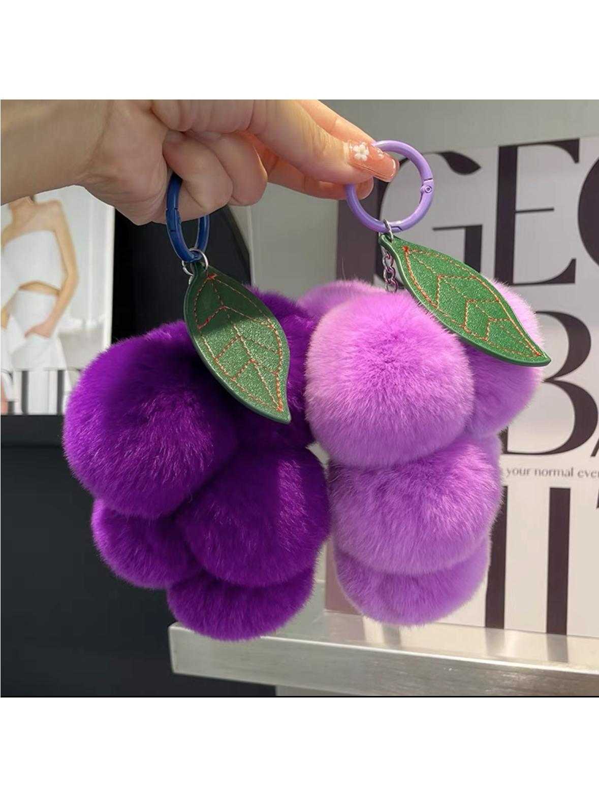 Purple Imitation Rex Rabbit Fur Bag Pendant Rex Rabbit Fur Plush Grape Pendant Grape Car Key Pendant Accessories