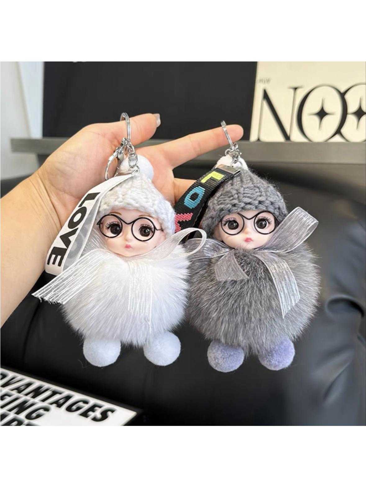 Fox fur doll car keychain pendant plush Barbie doll doll bag pendant couple gift cartoon