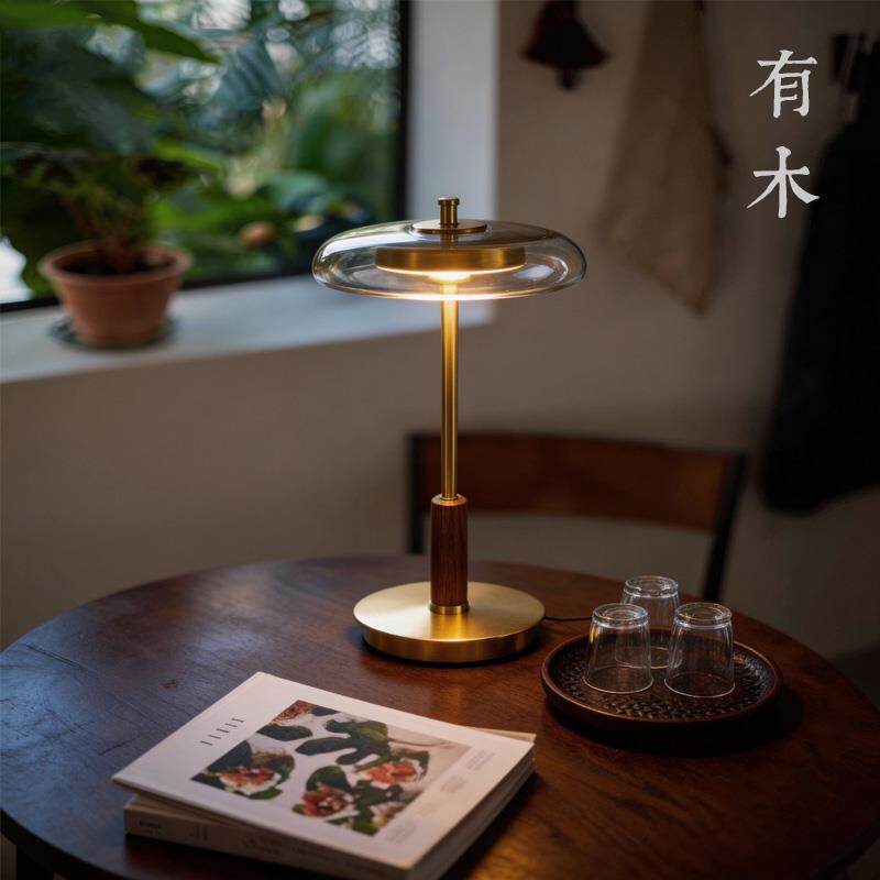 有木日式玻璃台灯榻榻米卧室床头装饰台灯书房客厅复古氛围台灯