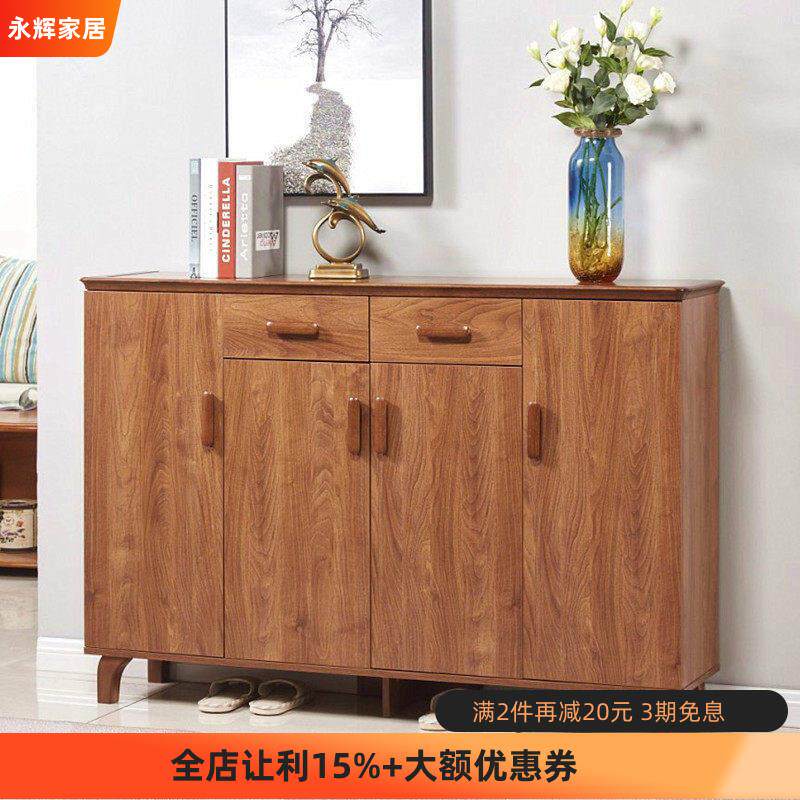 中式鞋柜实木原木色简易鞋橱门外经济型多功能玄关门厅柜家用组装
