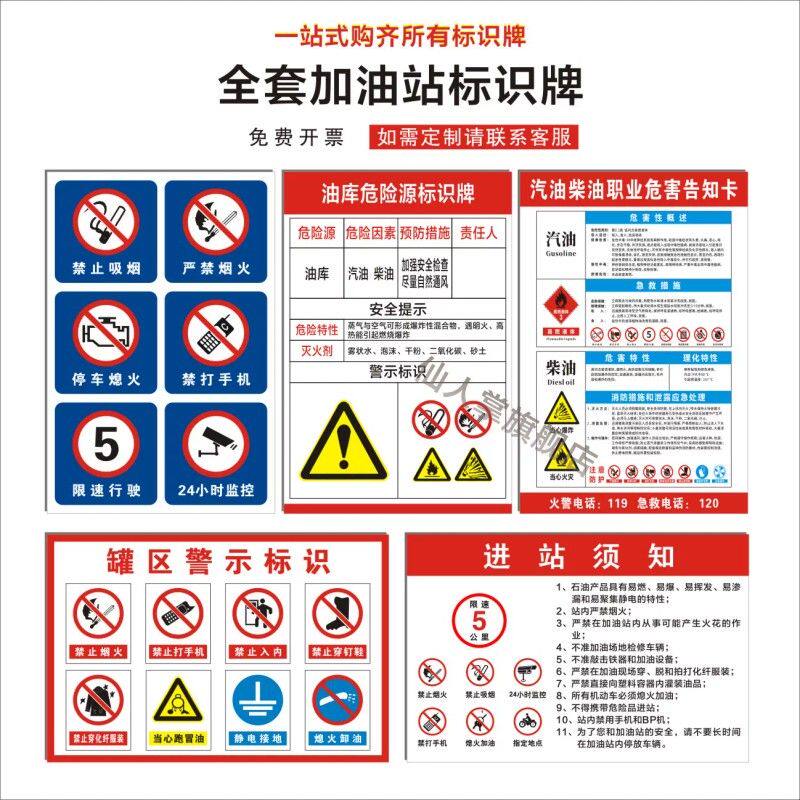 加油站安全警示标识牌全套进站须知罐区卸油安全操作规程岗位应急