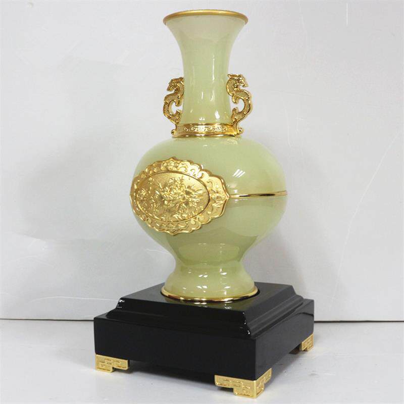 平安纳福琉璃玉花瓶摆件+送领导长辈乔迁礼品家居玄关酒柜装饰品