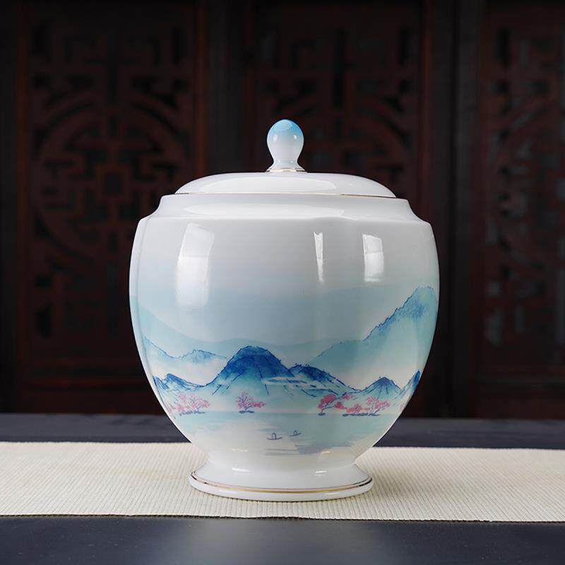 茶叶罐陶瓷山水复古密封罐存茶罐储茶罐大号普洱茶盒家用茶叶桶