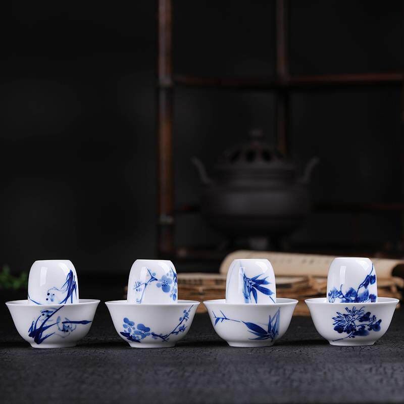 景德镇陶瓷闻香杯+手绘功夫茶具闻茶香品茶+花之四君子品茗杯单个