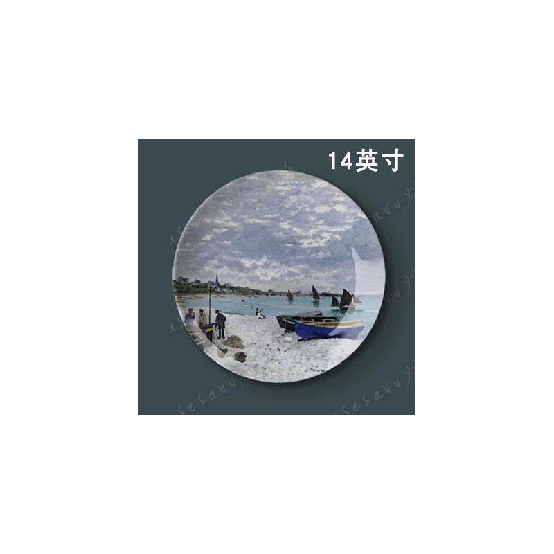 14英寸莫奈油画瓷盘挂盘装饰盘子墙坐盘摆件陶瓷盘创意家居艺术盘