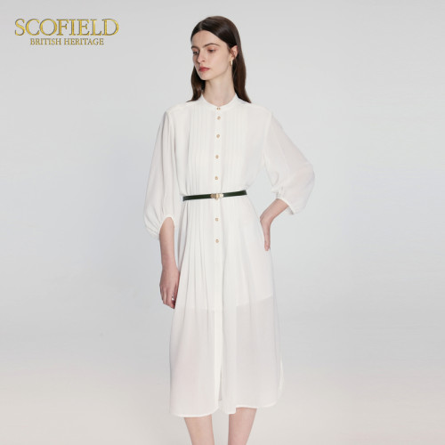 【scofield奥莱】Scofield女衬衫连衣裙职业风白色雪纺裙夏季裙子