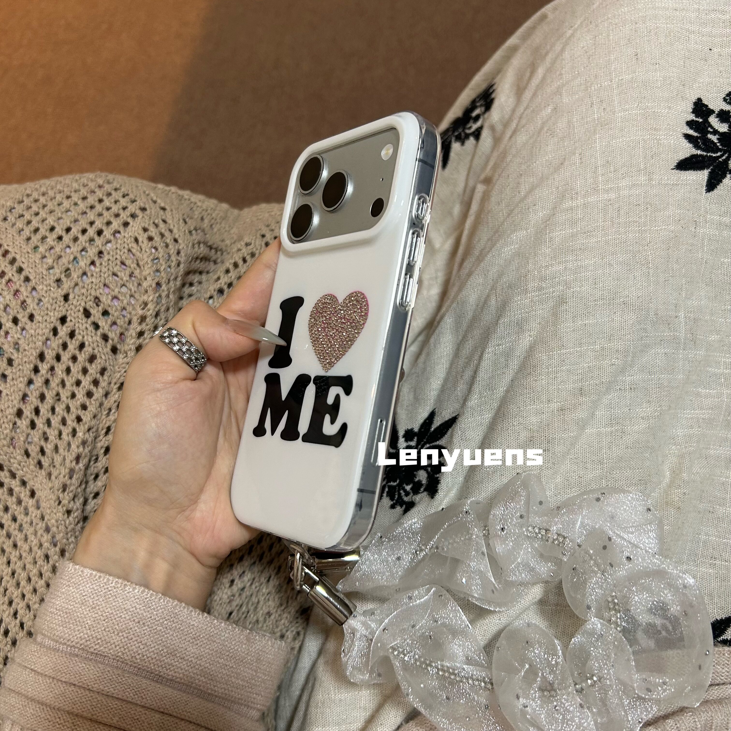 Lenyuens韩系小清新个性ins适用苹果18ProMax字母小众手机壳iPhone17Pro网纱挂绳15全包16防摔软温柔风软套